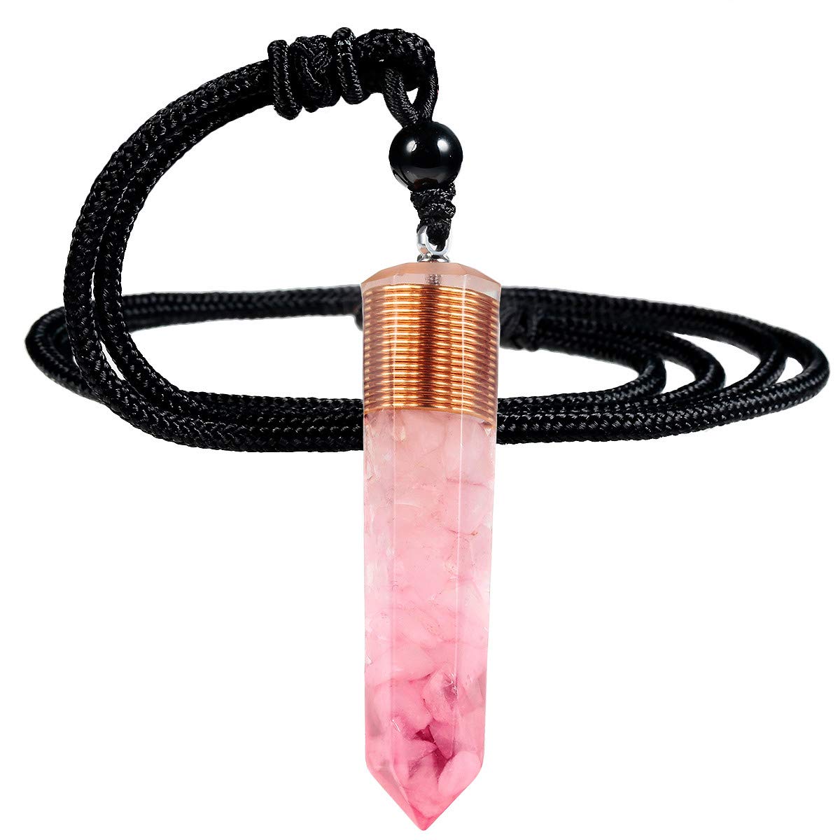 Nupuyai Rose Quartz Healing Crystal Point Pendant Necklace for Women Men, Spiral Hexagonal Stone Pendant with Adjustable Cord 60cm