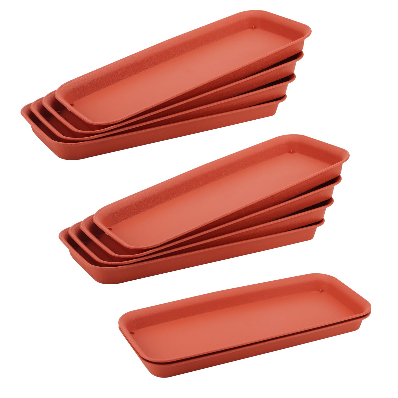 MUKCHAP 10 PCS Rectangular Plant Drip Tray, 36.5 x 14 x 3cm Brick Red Window Box Flowerpot Drip Planter Tray, Rectangular Plastic Plant Pot Saucers, Top Size in 39.5 x 17cm