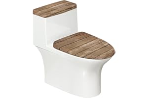 NETILGEN Toilet Tank Lid Cover and Toilet Seat Lid Cover with Elastic Bottom Toilet Covers 2 Pieces Set Universal Fit Toilet Top Covers Bathroom Decoration, Brown Wood Board
