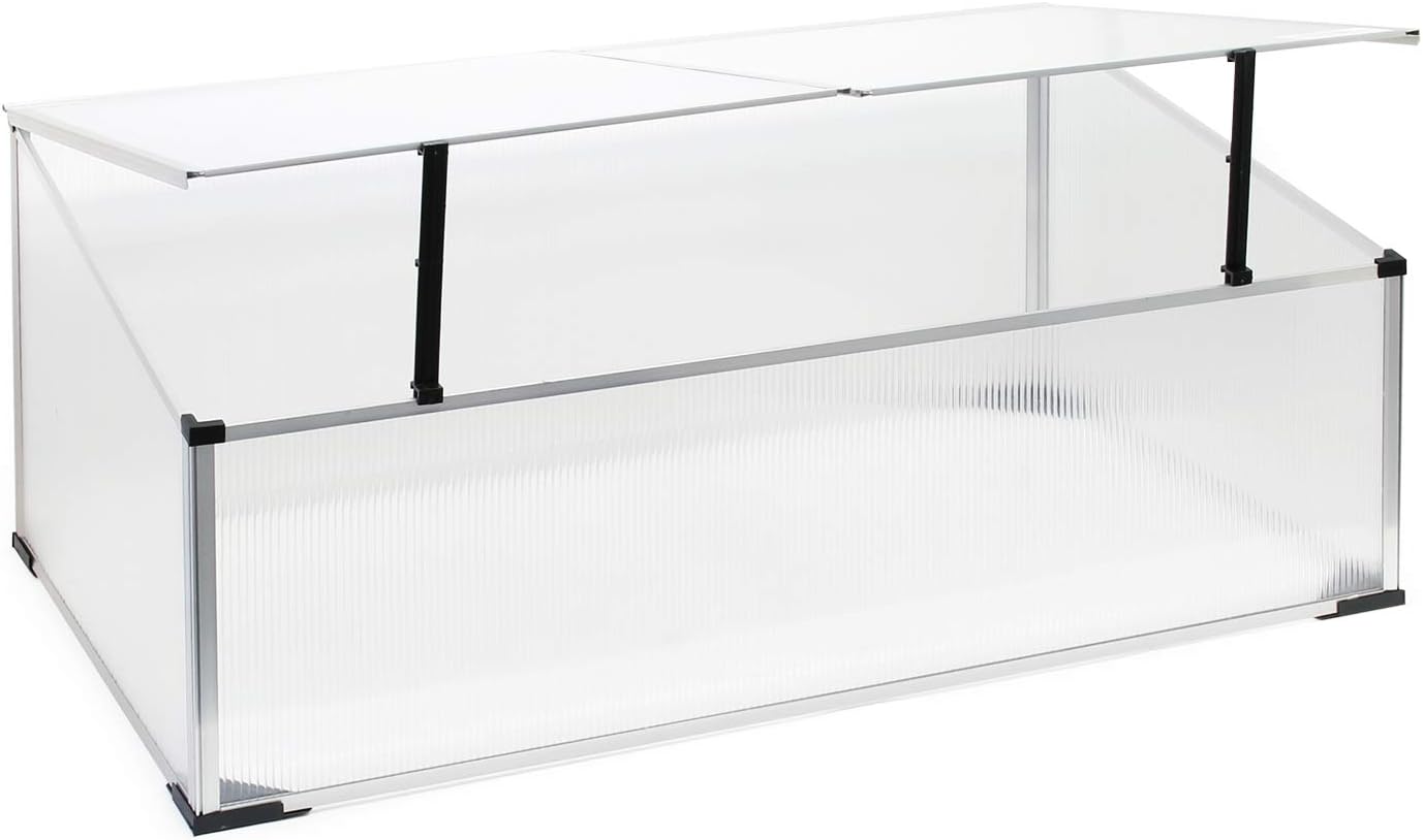 Frühbeet Gewächshaus aus Aluminium, 100x60x40cm, arretierbares Dach, witterungsbeständig, UV-Schutz