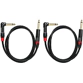 Rannsgeer 2 Pack 1/4 Inch TS Right Angle to 1/4 Inch TS 3 Feet Cable (3 Ft 2 Pack)