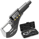REXBETI Outside Micrometer, Ultra-Precision Carbide Tipped Measuring Tool | Digital Micrometer, Professional Inch/Metric, 0.00005"/0.001 mm Resolution Thickness Gauge, Protective Case, Extra Battery