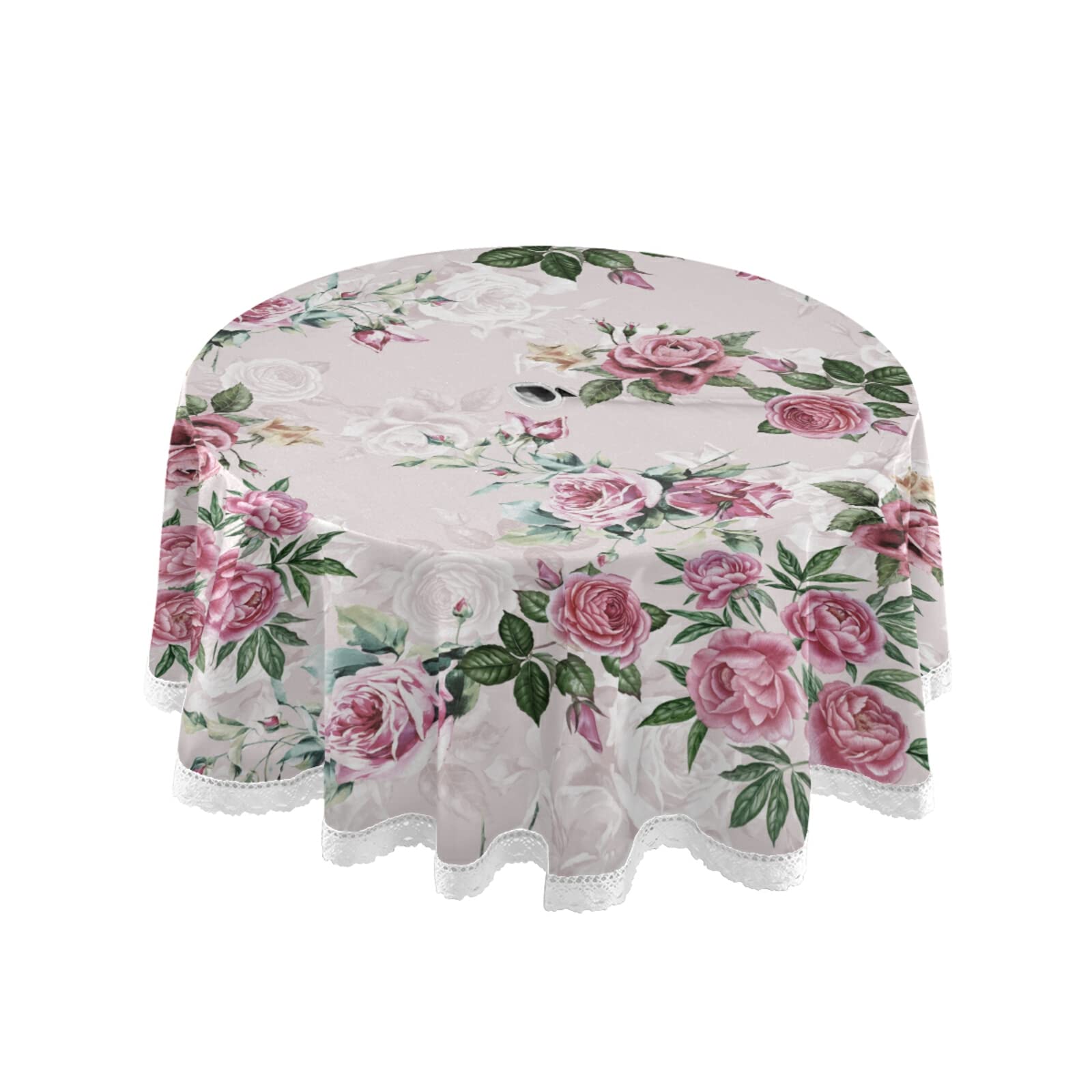 xigua Beautiful Flowers Season Tablecloth Durable 60 Inch Round Table Cloth Cover with Zipper Umbrella Hole Camping Tablecloths for Outdoor Party Picnic