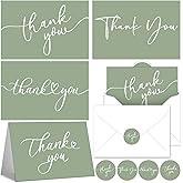 Naozinebi 48 Pack Thank You Cards with Envelopes and Stickers 6x8 Inches Green Sage Thanks Greetings Card Minimalistic Elegant Blank Cards for Wedding Baby Shower Birthday Holiday Supplies