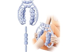 AWNPROR Massage Roller for Legs,21 Wheel Circular Leg Clamp+3 Wheel Massage Roller Stick Lymphatic Massage for Relieve Soreness Stiffness Tight Muscles Deep Tissue-Blue