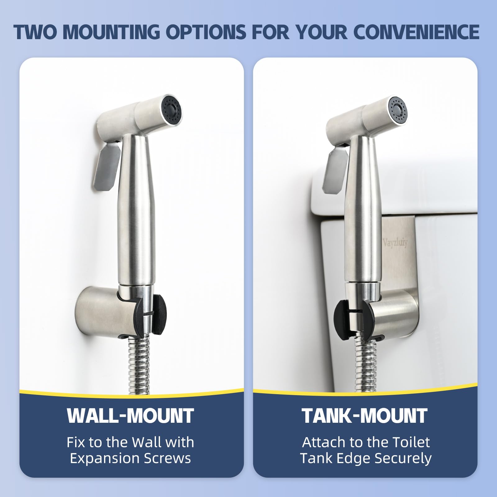 Vayzluiy Handheld Toilet Bidet Sprayer for Toilet-Adjustable Water Pressure Control with Bidet Hose for Feminine Wash, Stainless Steel Brushed Nickel Cloth Diaper for Baby Wash (Stainless Steel, 1)