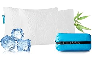 Furlupy Small Shredded Gel Memory Foam Pillow，Camping Pillow Travel Pillow- Adjustable for Contoured Support -Portable Ideal for Backpacking, Camping, Travel, Car, Airplane,Office Nap