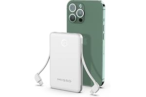 MIISSO 6000mah Ultra Slim Built in Cables Power Bank, Card Size Built in USB C Cords Battery Pack Portable Charger for Phones, 3 Output External Battery Pack Compatible with iPhone, Samsung, Google, White