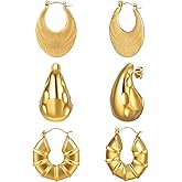 KRFITYA 3 Pairs 18K Gold Plated Hoop Earrings Set for Women Hypoallergenic Chunky Trendy Gold Earrings for Women Jewelry