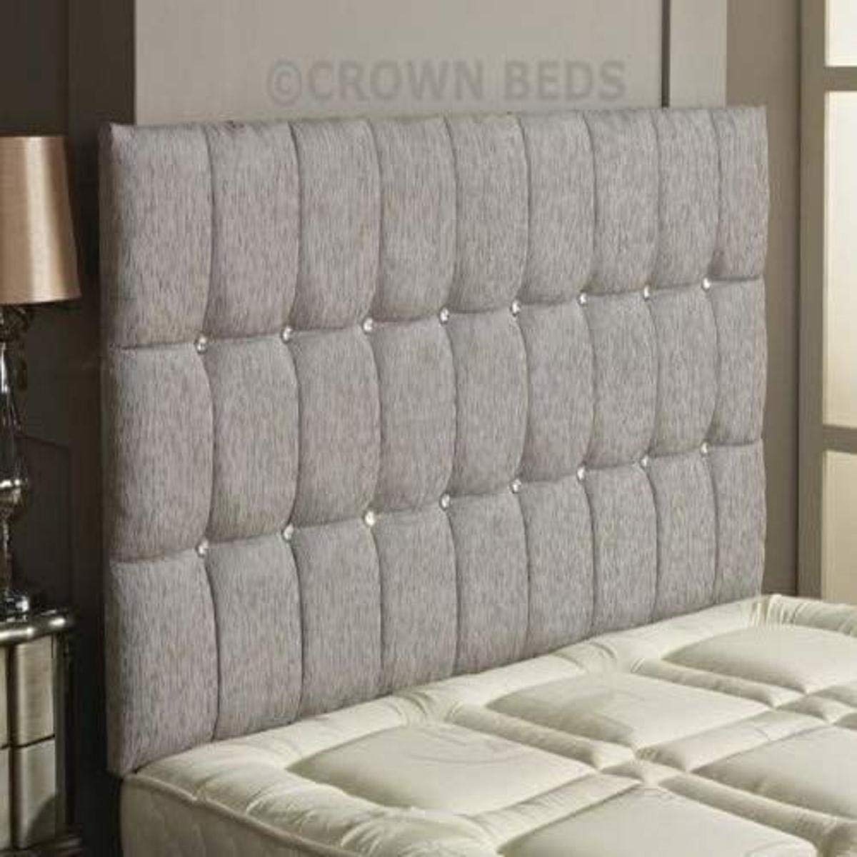 CROWNBEDSUK Omega diamante chenille headboard in 2ft6,3tf,4ft,4ft6,5ft,6ft (3FT SINGLE, Light Grey)