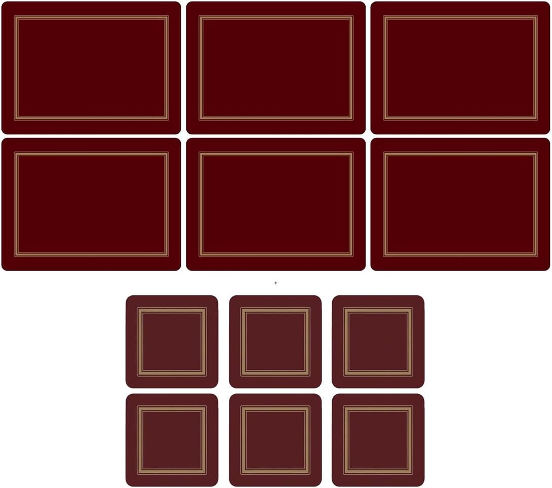 Pimpernel Classic Burgundy, 6 Placemats + 6 Coasters, Red, 30.5cm x 23cm