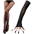 Yinxiang Jie 2 Pair Halloween Spiderweb Tights Spider Web Arm Warmer Long Gloves Fingerless Gloves Spider Wed Stockings for Men Women Halloween Costume Black