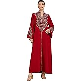 LHMDYMXD Plus Size Abaya Dress for Women Turkish Kaftan Robe with 3D Embroidery - Muslim Eid Dresses for Modest Wear