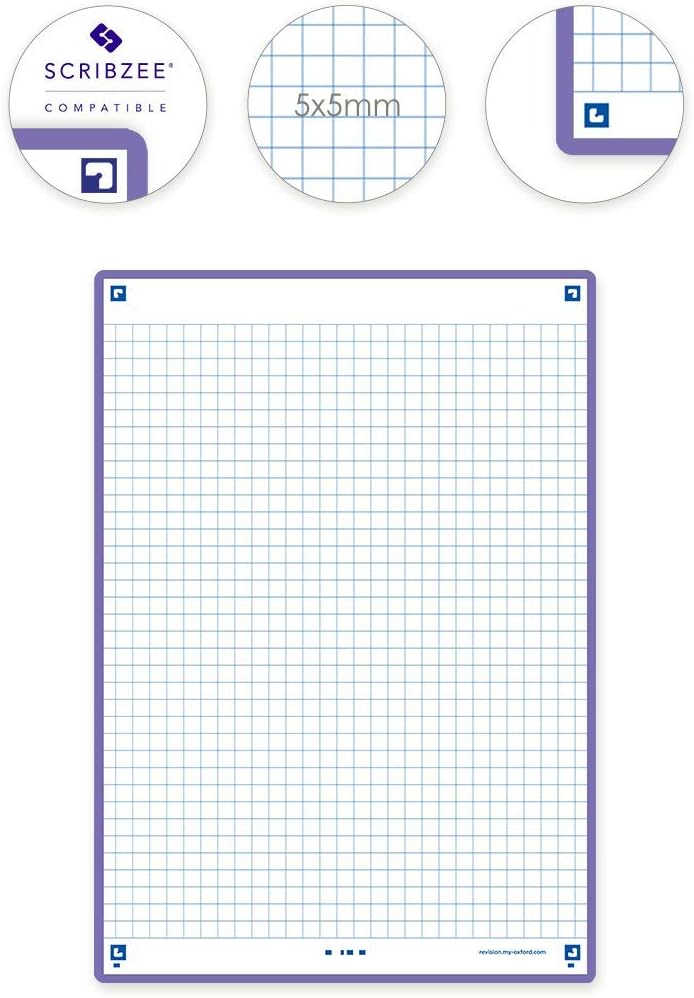 Oxford Revision 2.0 Pack of 50 Cards A5 Size (14.8 x 21 cm) Small Squares on Both Sides and Purple Frame - Image 5