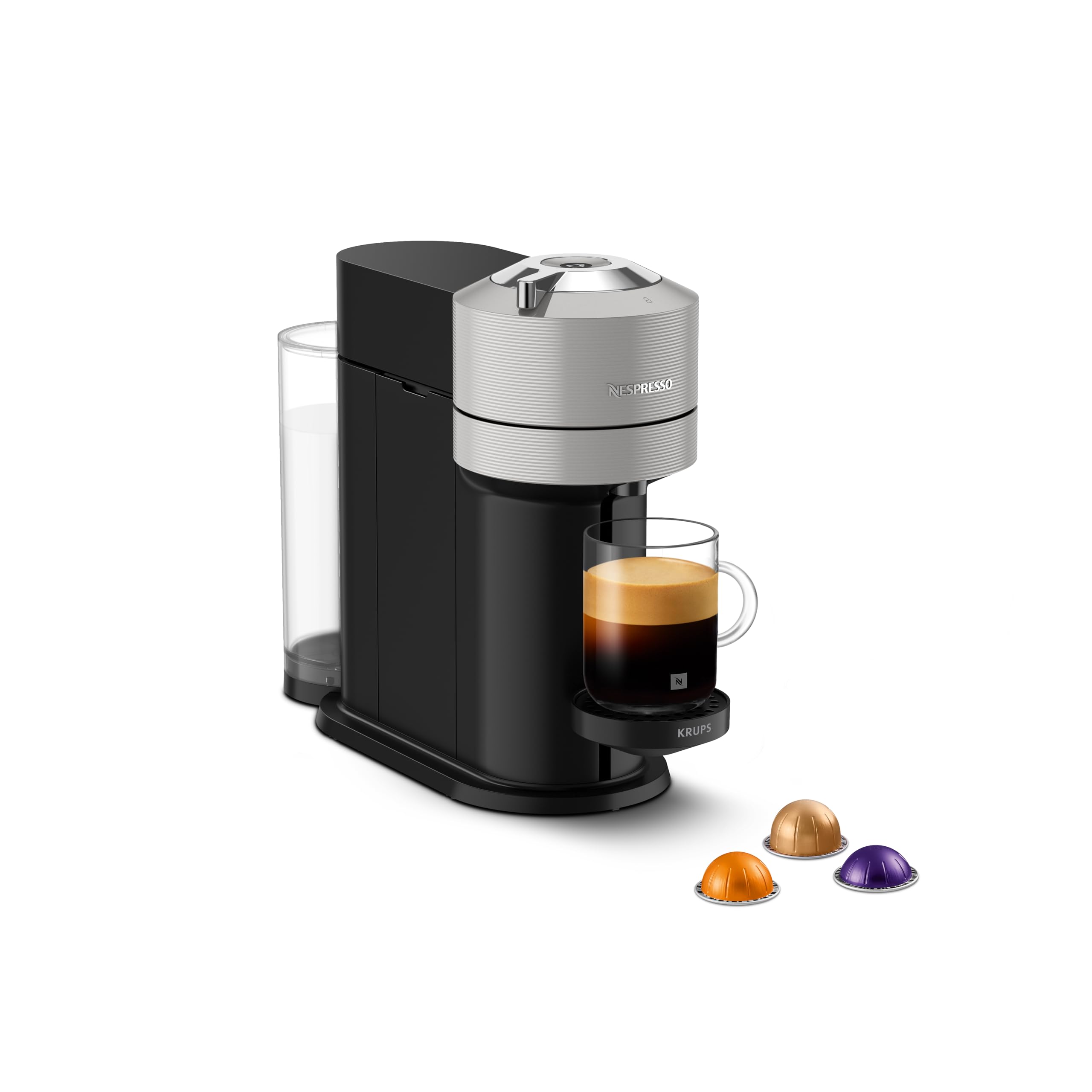 Nespresso Vertuo Next Automatic Pod coffee machine for Americano, Decaf, Espresso by Krups in Grey