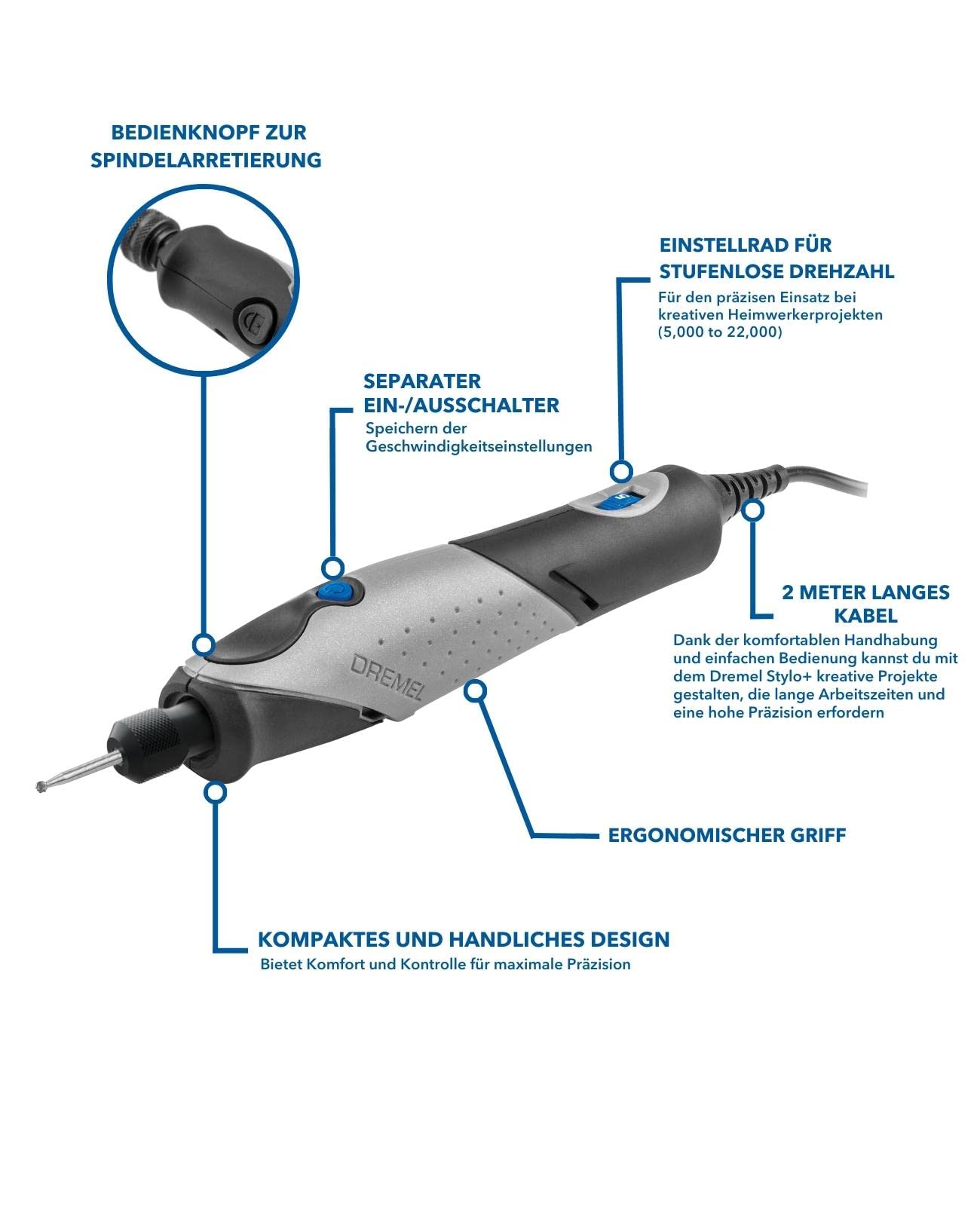 Dremel 2050 Stylo+ Multifunktionswerkzeug 9W Set (mit 15 Zubehören, Variable Drehzahleinstellung bis 22.000 1/min für Gravieren und Kreative Aufgaben mit Glas, Holz, Leder, Stein) mit Kartonverpackung 3