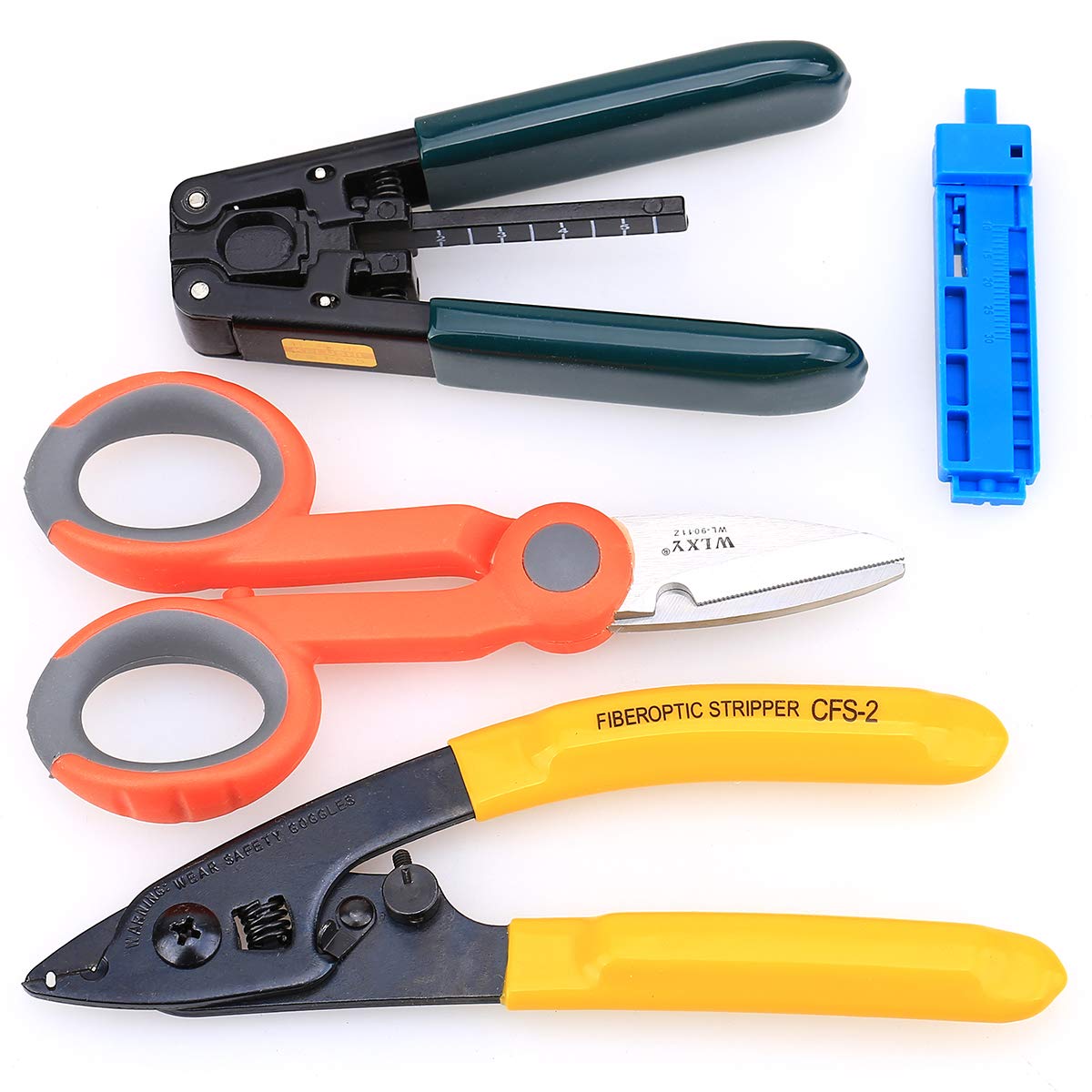 FTTH Fiber Optic Drop Cable Fiber Stripper CFS-2 Double Port Hole Optical Fiber Coating Fiber Kevlar Scissors with Stripping Guide bar