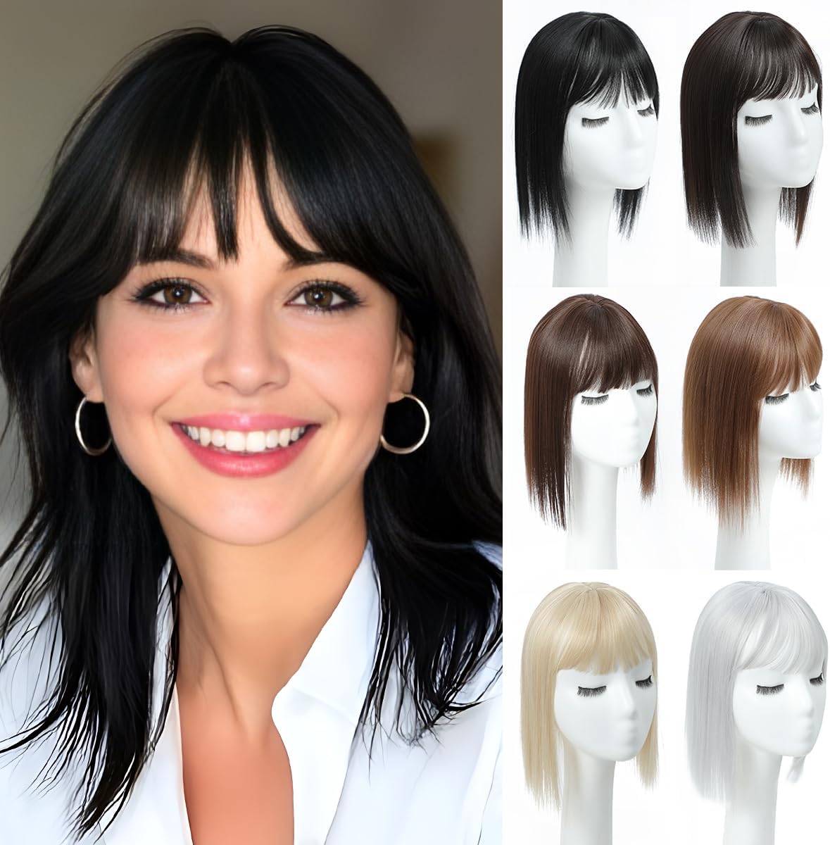 Yamel Hair Topper with Bangs 3 Clips Dark Brown 12 Inch Synthetic Wiglets Natural Hairpieces for Thinning Hair — image 1