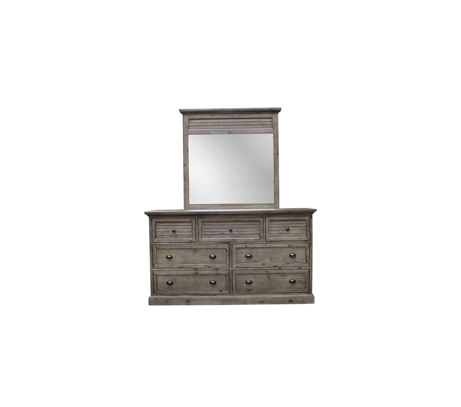 Wood & Style Furniture Solstice Grey Dresser & Mirror Weathered Gray and Brown Premium Office Home Durable Strong