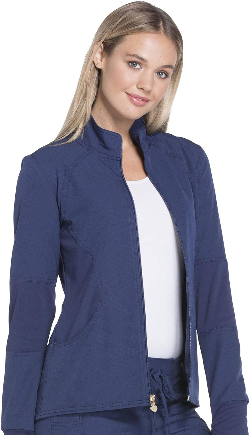 HeartSoul HS315 Women's Zip Front Warm-Up Solid Scrub Jacket: Clothing
