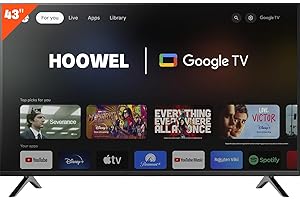 Hoowel Google Smart TV 43 Inch 4K Ultra HD, Google TV, Google Assistant Built-in with Voice Remote,Compatible with Bluetooth,Dolby Audio Chromecast Built-in