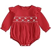 mlpeerw My First Valentines Baby Girl Outfit Newborn Heart Smocked Bubble Romper Bodysuit Cute Valentines Spring Clothes