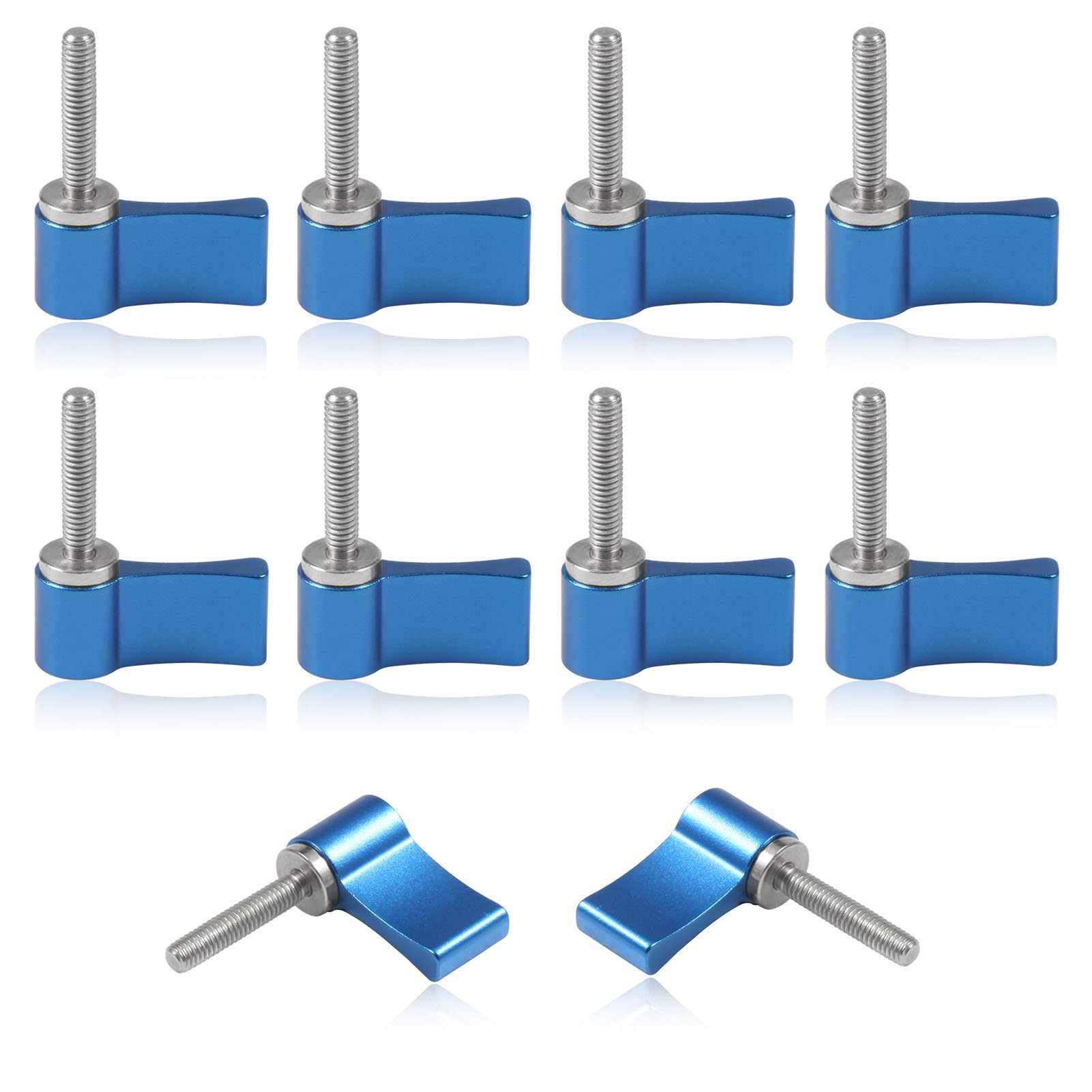 SPEEDWOX 10 Pcs Male Threading Rotating Knob, M4 20mm Adjustable Thumb Lever Screw，Rotating Knob with Single Wing, Blue Aluminum Alloy