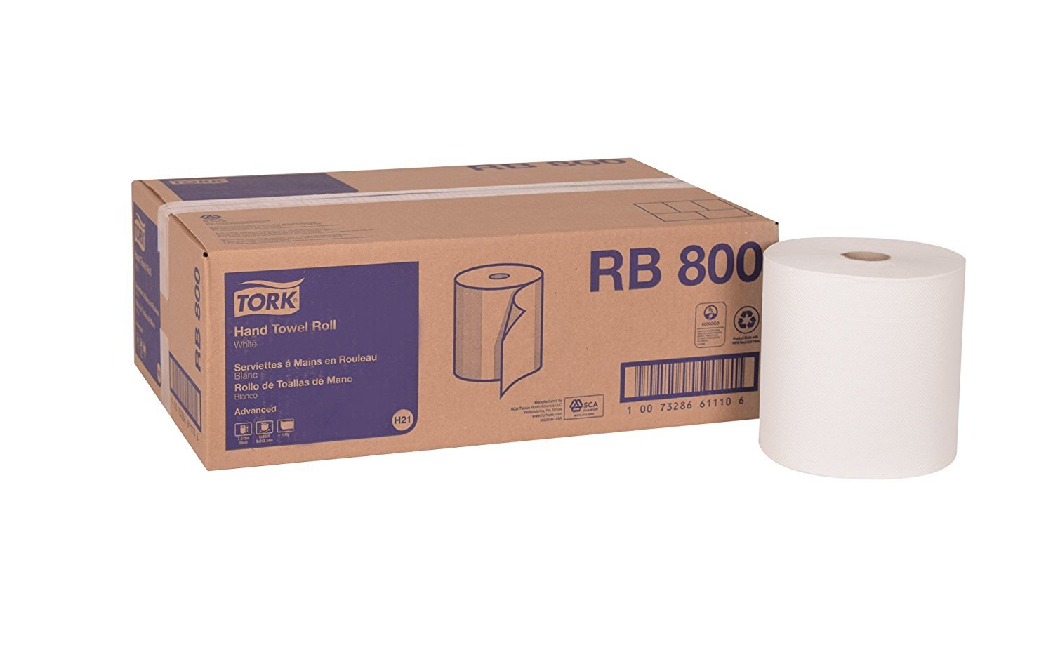 Tork Advanced RB800 Hardwound Paper Roll Towel, 1-Ply, 7.87" Width x 800' Length, White (Case of 6 Rolls, 800 Per Roll, 4,800 Feet)