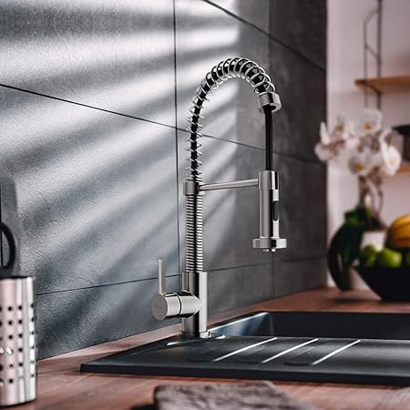 Industrial Kitchen Faucet With Brushed Nickel Sprayer Cupc