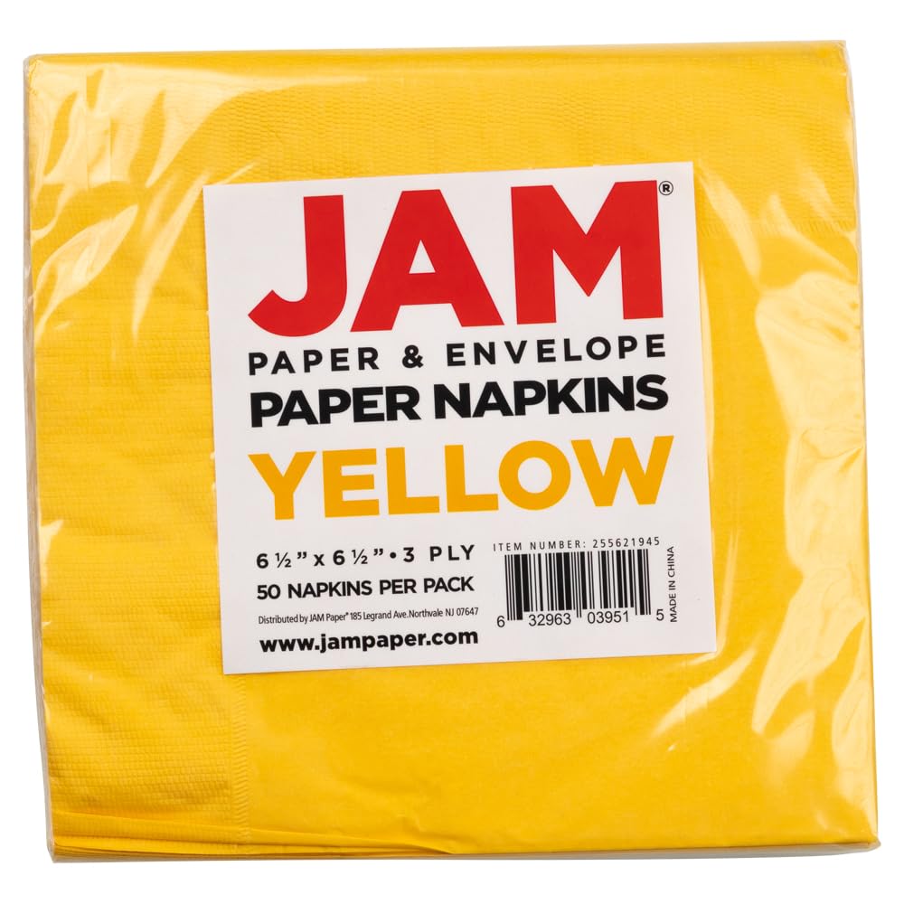 JAM PAPER Medium Lunch Napkins - 6 1/2 x 6 1/2 - Yellow - 40/Pack