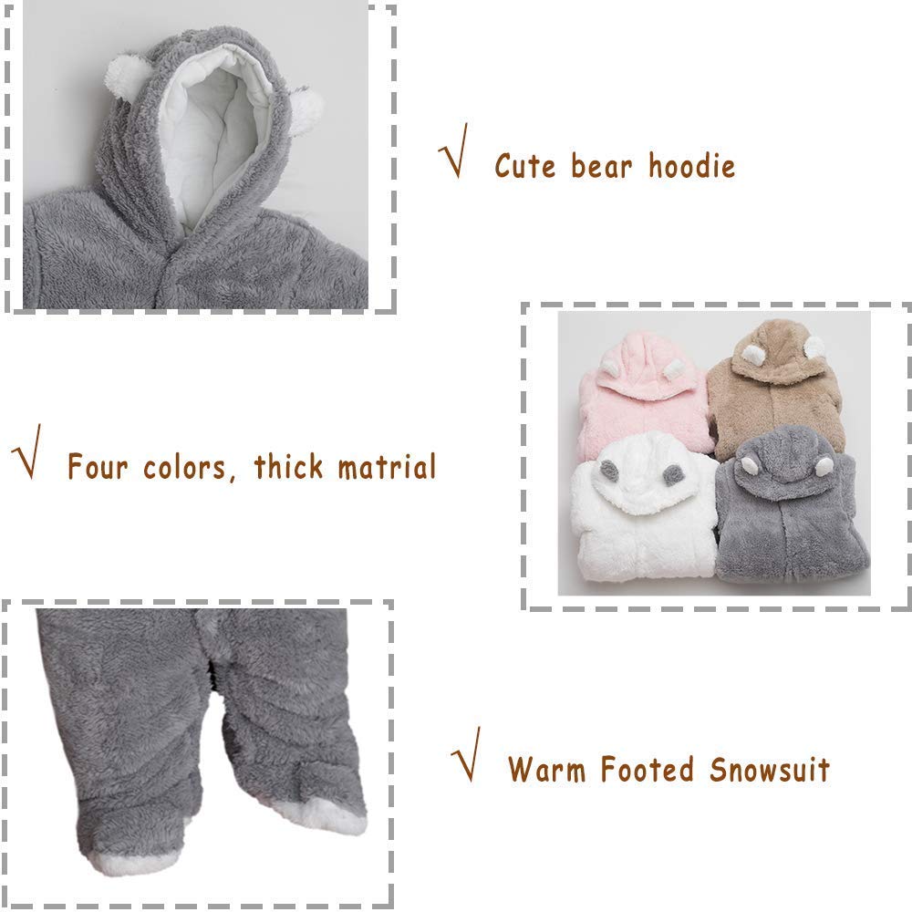 FIRENGOLI Unisex Baby Cloth Winter Coats Cute Newborn Infant Jumpsuit Snowsuit Bodysuits (Grey,0-3 M)