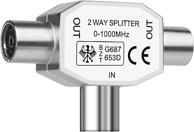 AXFEE 2-Way Digital TV Aerial Splitter 1 Male to 2 Female Shielded