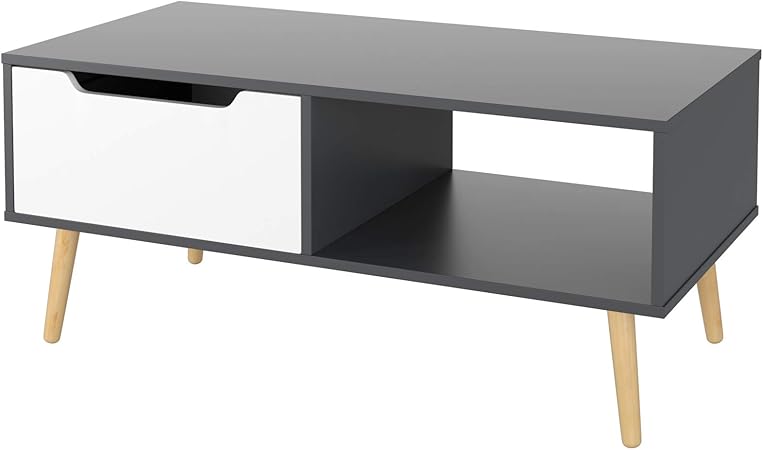 Homfa Coffee Table Living Room Table Modern Side Table Tv Stand Rectangle Centre Table With Drawer 100x49 5x43cm Grey White Amazon Co Uk Kitchen Home