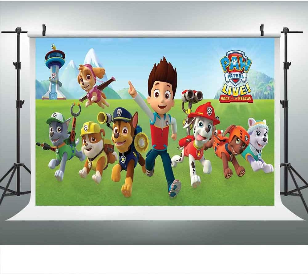 LUCKSTY Paw Patrol Backdrops for Photography 9x6FT Cartoon Poster Photo Backgrounds Baby Kids Children Themed Party Photo Booth Studio Props LULX044