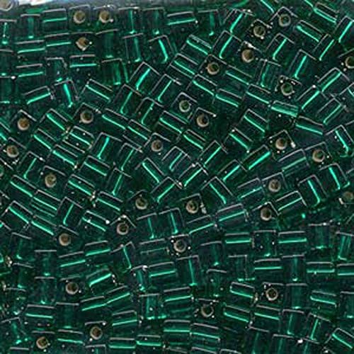 20Gr Christmass Green Silver Lined Miyuki 4mm Square Cube Glass Seed Beads