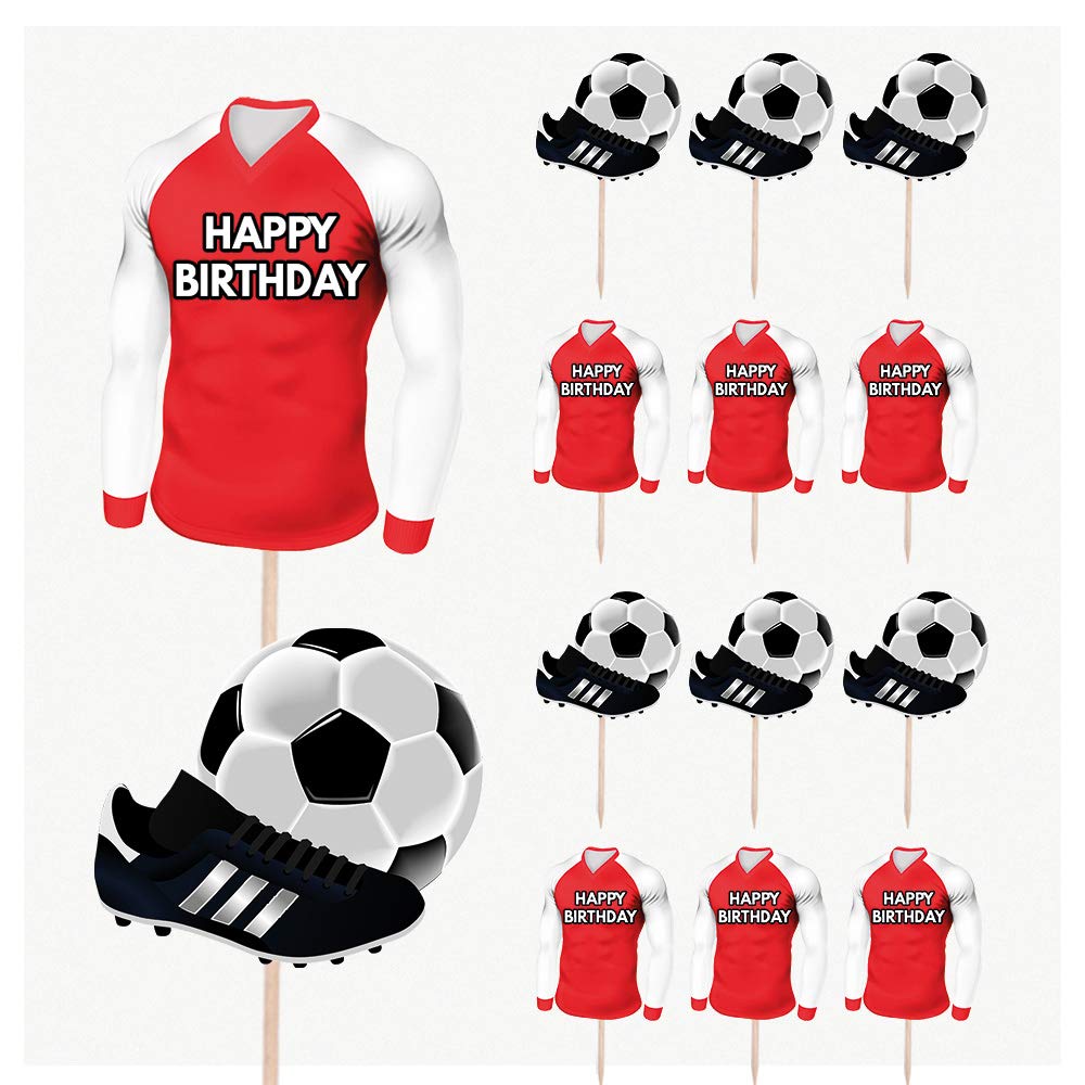 AK Giftshop Football Birthday Cupcakes Cake & Food Decorations Party Picks Toppers - RED and White Team Colours (Pack of 14)