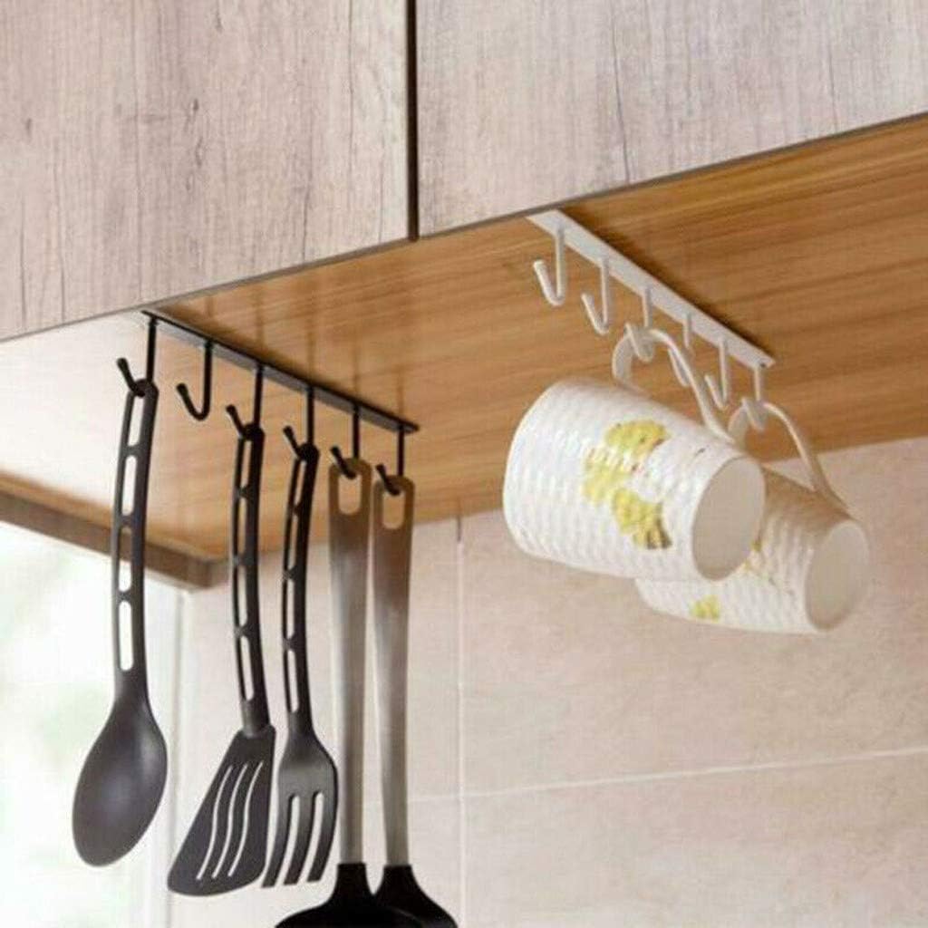 Gotian 2PCS Kitchen Storage Rack Cupboard 6 Hooks Under-Cabinet Hanger Rack New - Hang Ties,Mug, Kitchen Utensils,Keys (26x6.5x2.2cm/10.24"x2.56"x0.87")