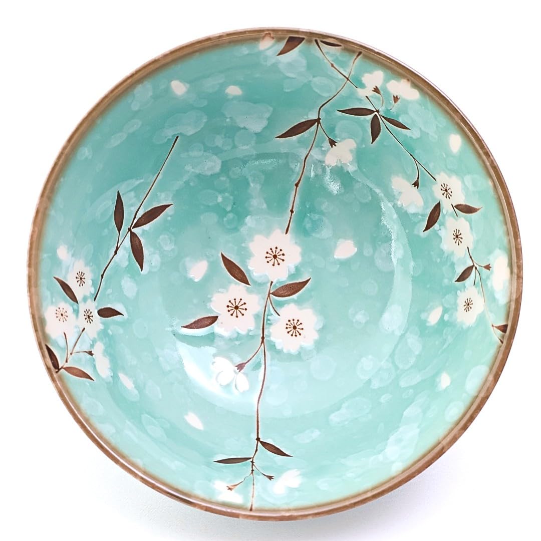 Japanese Ramen Bowl – [Light Blue Cherry Blossoms], 17cm Ceramic Noodle Bowl, Made in Japan – Perfect for Ramen, Pho, Udon – Instagram-Worthy Giftable Tableware