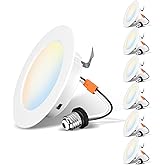 LVWIT 4 Inch LED Recessed Light, Recessed Can Lights Color Selectable 2700/3000/4000/5000/6000K 5CCT, 7W 700LM, Dimmable LED Can Lights with E26 Conversion Kit,Suitable for 4inch Can,6 Pack