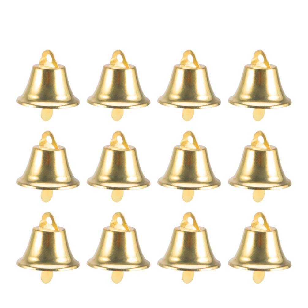 Amosfun 100Pcs Christmas Jingle Bells Mini Bells Xmas Hanging DIY Gold Hanging Wind Christmas Tree Ornament Party Decorative Favors
