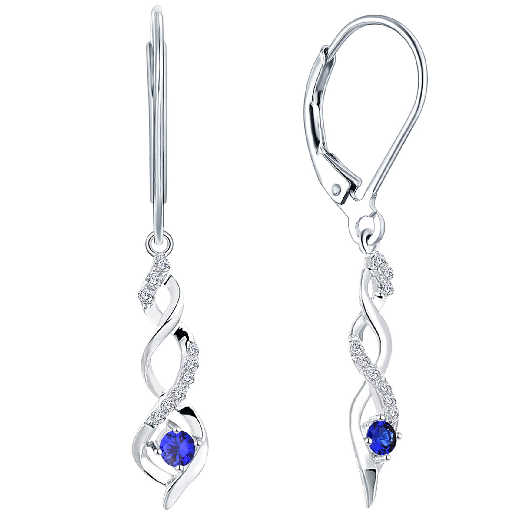 JO WISDOM 925 Sterling Silver Infinity Dangle Drop Earrings 3A Cubic Zirconia September Birthstone Sapphire Color Jewellery for Women