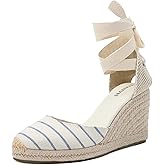 TONIVIS Women’s Platform Wedges Espadrilles, 3" Wedge, Soft Ankle-Tie Strap, Closed Toe, Classic Summer Sandals