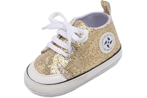 ORAWU Newborn Baby Girls Boys Canvas Shoes Infant Soft Sole Slip On First Walkers Sneaker Toddler Flat Loafers High Top Crib Denim Unisex Moccasins Shoe