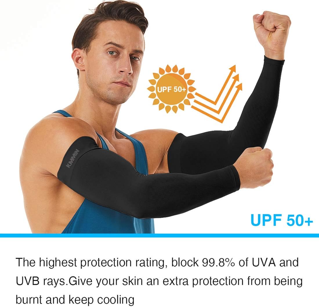 KMMIN Arm Sleeves UV Protection for Driving Cycling Golf Basketball Warmer Cooling UPF 50 Sunblock Protective Gloves for Men Women Adults Covering Tattoos, Black/White: Clothing