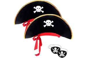 KHC-KHF 2pieces Skull Print Caribbean Captain Pirate Hat, Costume Accessories for Dress-up Theme Party Decor and Cosplay