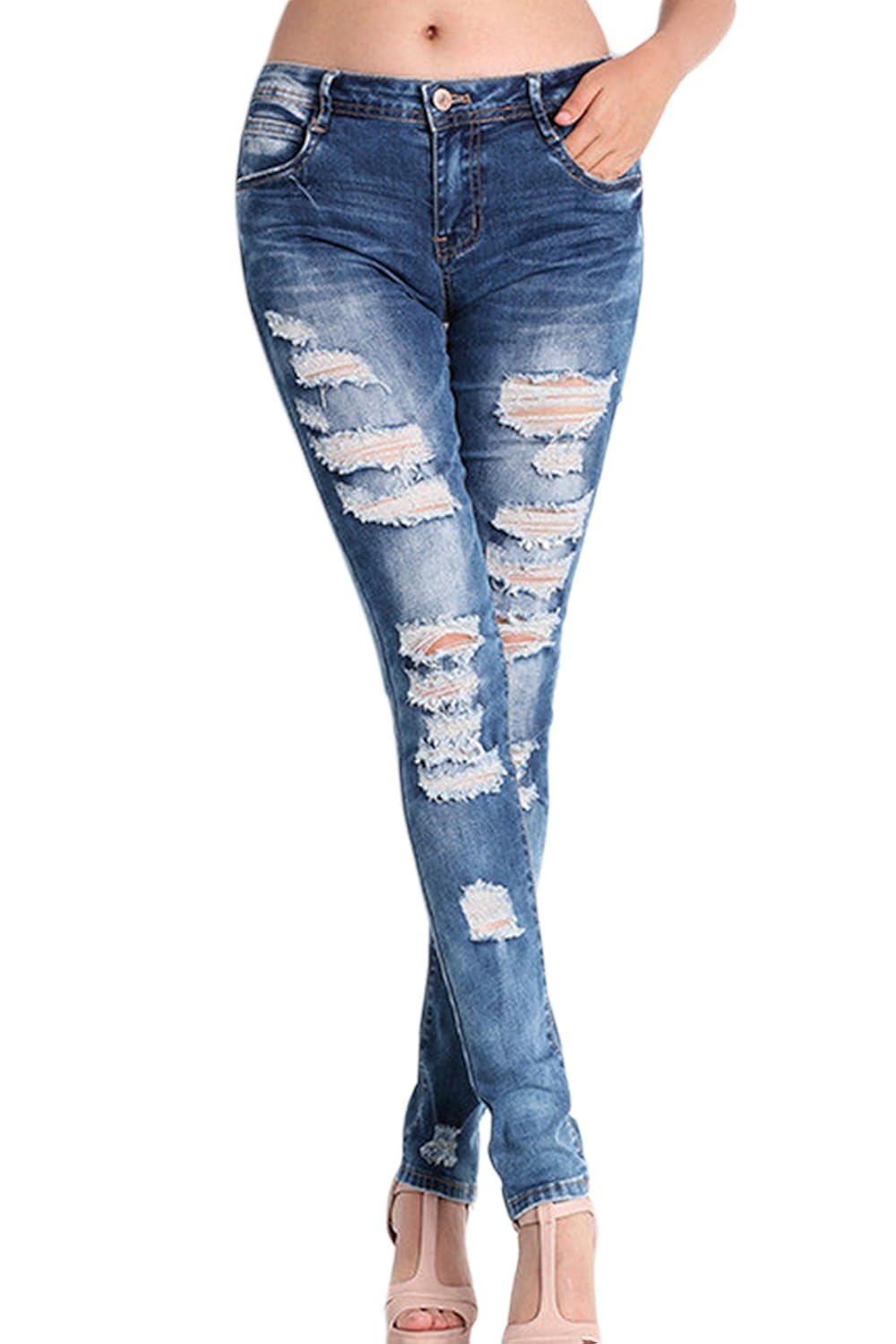 La Mujer Rasgada Agujero Cortado Largo De Cintura Alta Pantalones