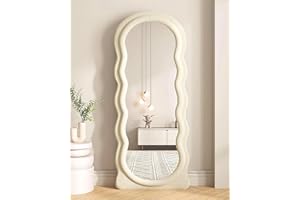 AyeWish Floor Mirror, Wavy Full Length Mirror, Wave Mirror, Standing Mirror, Large Tall Mirror, Wall Mounted, FreeStanding, Large Mirror, 63"×24", Flannel Frame- White