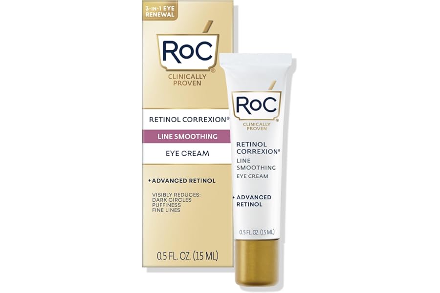 RoC Retinol Correxion Under Eye Cream for Dark Circles & Puffiness, Daily Wrinkle Cream, Anti Aging Skin Care Treatment Women and Men, 0.5 oz (Packaging May Vary)