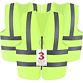 BURVAGY 3-Pack Reflective Safety Vest For Women Men - High-Visibility Safety Vest with 2in Reflective Strips for Emergency, Construction, and Safety Use (Green M)