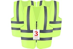BURVAGY 3-Pack Reflective Safety Vest For Women Men - High-Visibility Safety Vest with 2in Reflective Strips for Emergency, Construction, and Safety Use-Green L